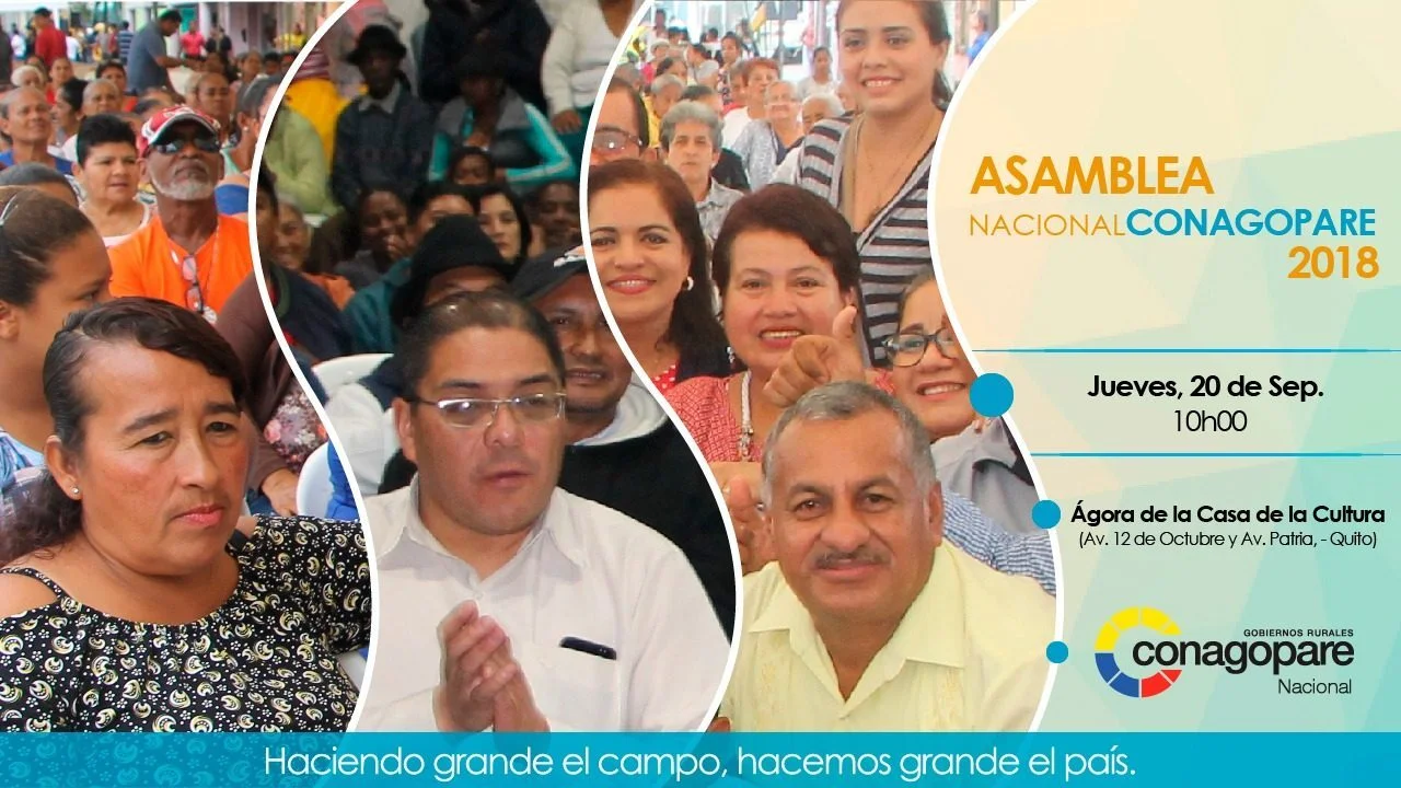 Más de 10.000 ciudadanos del área rural se reunirán éste 20 de septiembre a las 10h00 en la Casa de la Cultura en torno a la convocatoria que emana por la IV Asamblea NACIONAL de la CONAGOPARE.